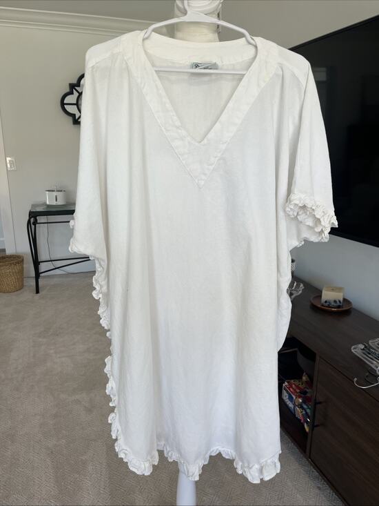 Drawstrings of Malibu Other - DRAWSTRINGS OF MALIBU White Beach Coverup Dress Sz M/L Cotton V Neck Basic